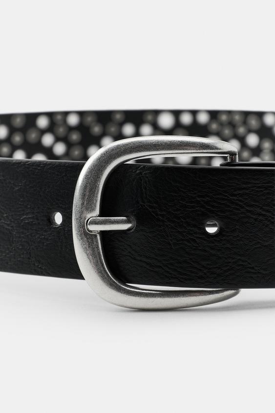 PERFORATED STUD FAUX LEATHER BELT - Black | ZARA Mexico display picture 3