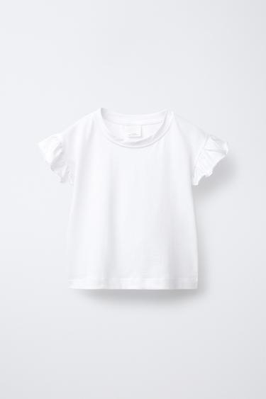 ОДНОТОННАЯ ФУТБОЛКА С ВОЛАНАМИ — БЕЛЫЙ от Zara