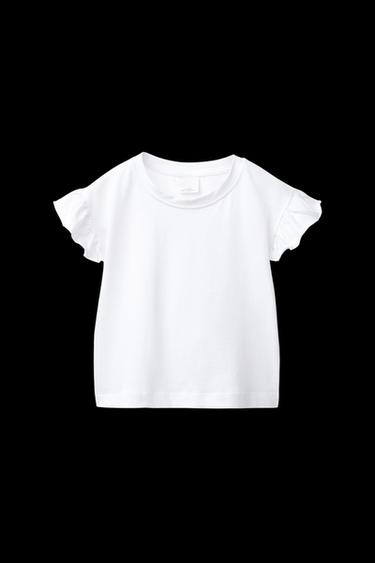 Zara PLAIN RUFFLED T-SHIRT - White - Image 0