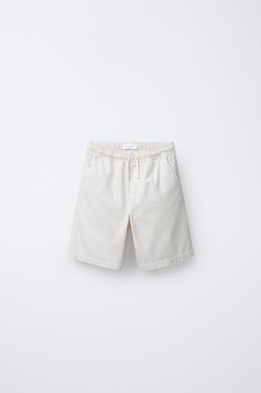 LABELLED COTTON BERMUDA SHORTS - Ecru by Zara