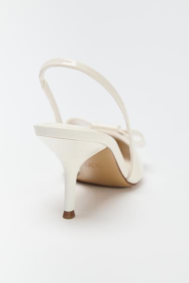 FAUX PATENT SLINGBACK HEELS WITH BOW - White by Zara - Image 4
