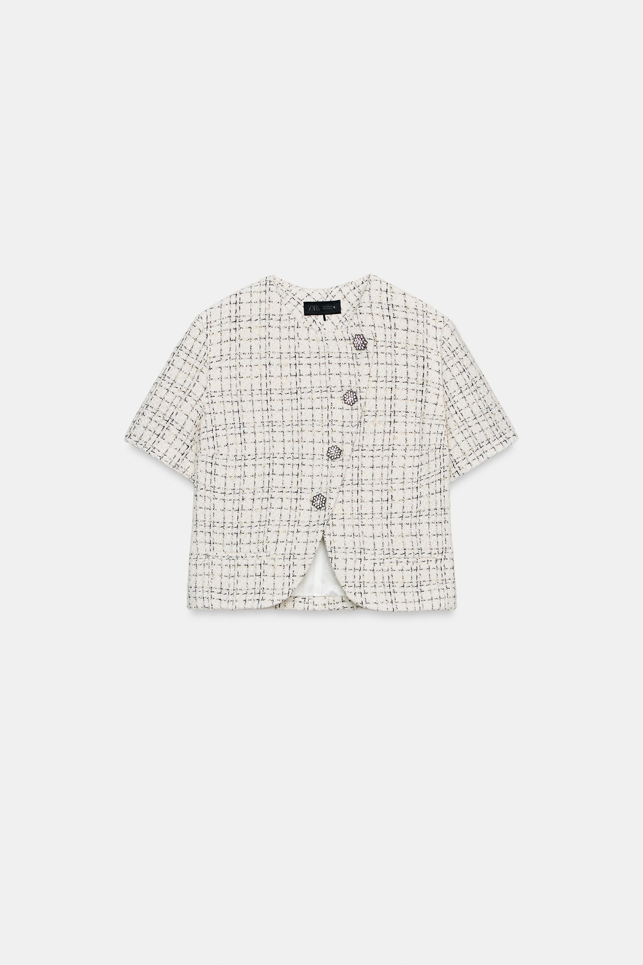 TAŞ DÜĞMELİ DOKULU CROP BLAZER ZW COLLECTION