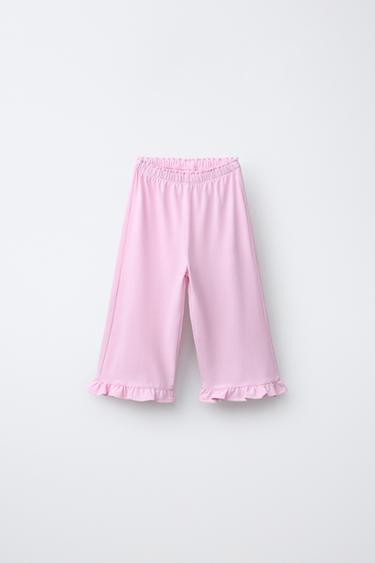 Zara CULOTTE HLAČE S VOLANIMA – pastelno ružičasto ljubičasta