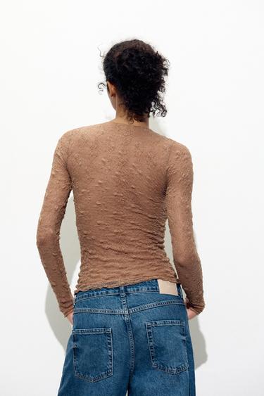 TOP EN DENTELLE À MANCHES LONGUES - Marron foncé de Zara - Image 3