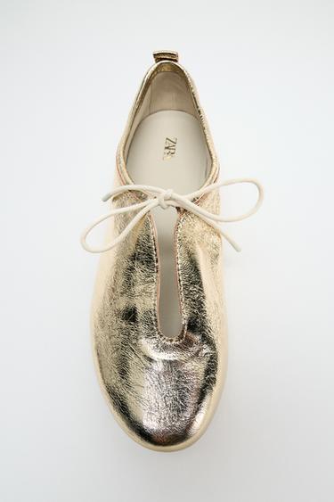 Zara METALLIC EFFECT BOW BALLET FLATS - Golden