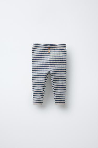 STRIPED RIBBED LEGGINGS - Mid-blue by Zara