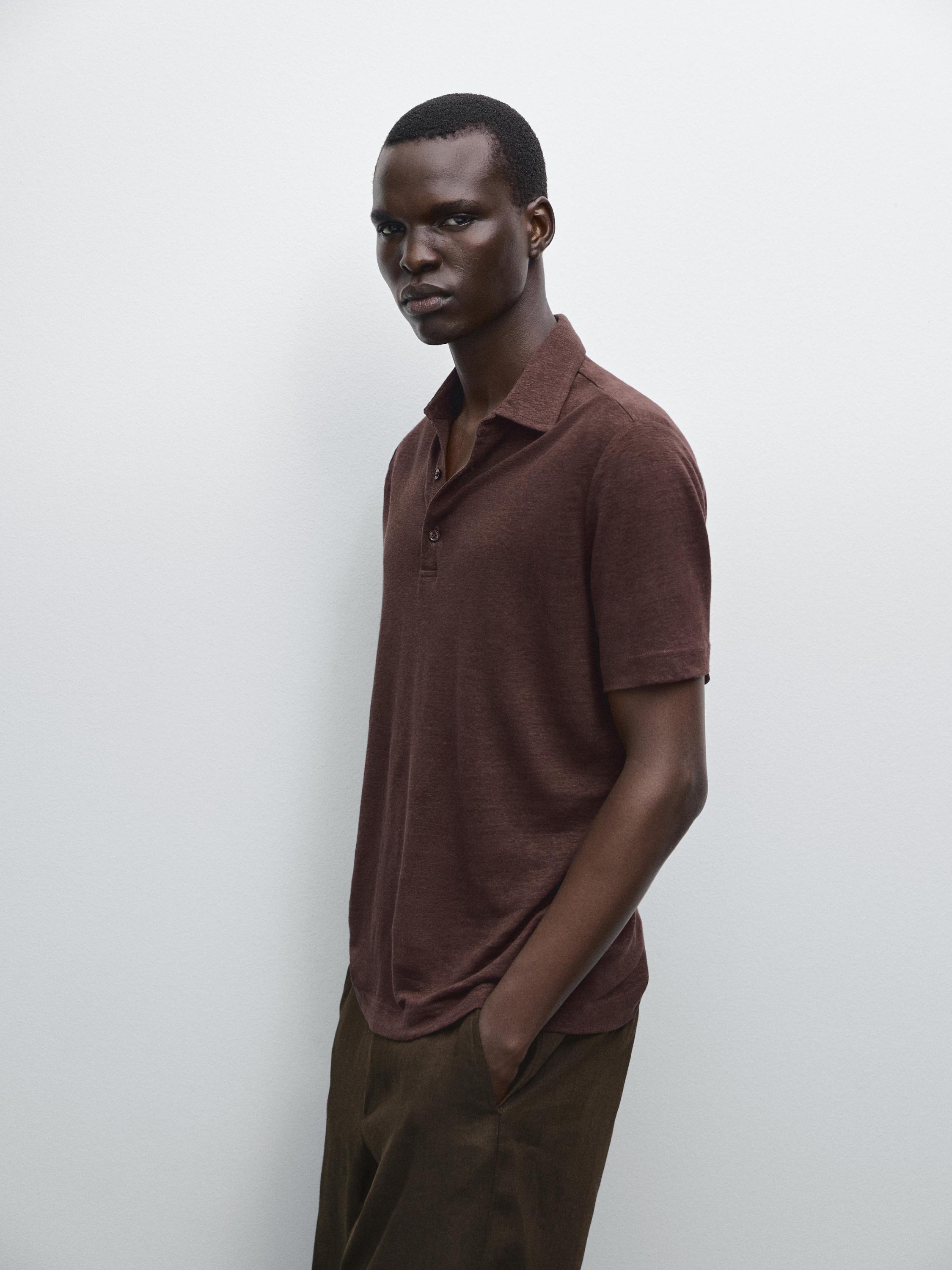 100% linen short sleeve polo shirt