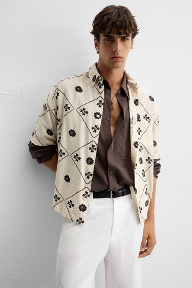 CONTRAST PRINT SHIRT - Mid-ecru by Zara - Image 4