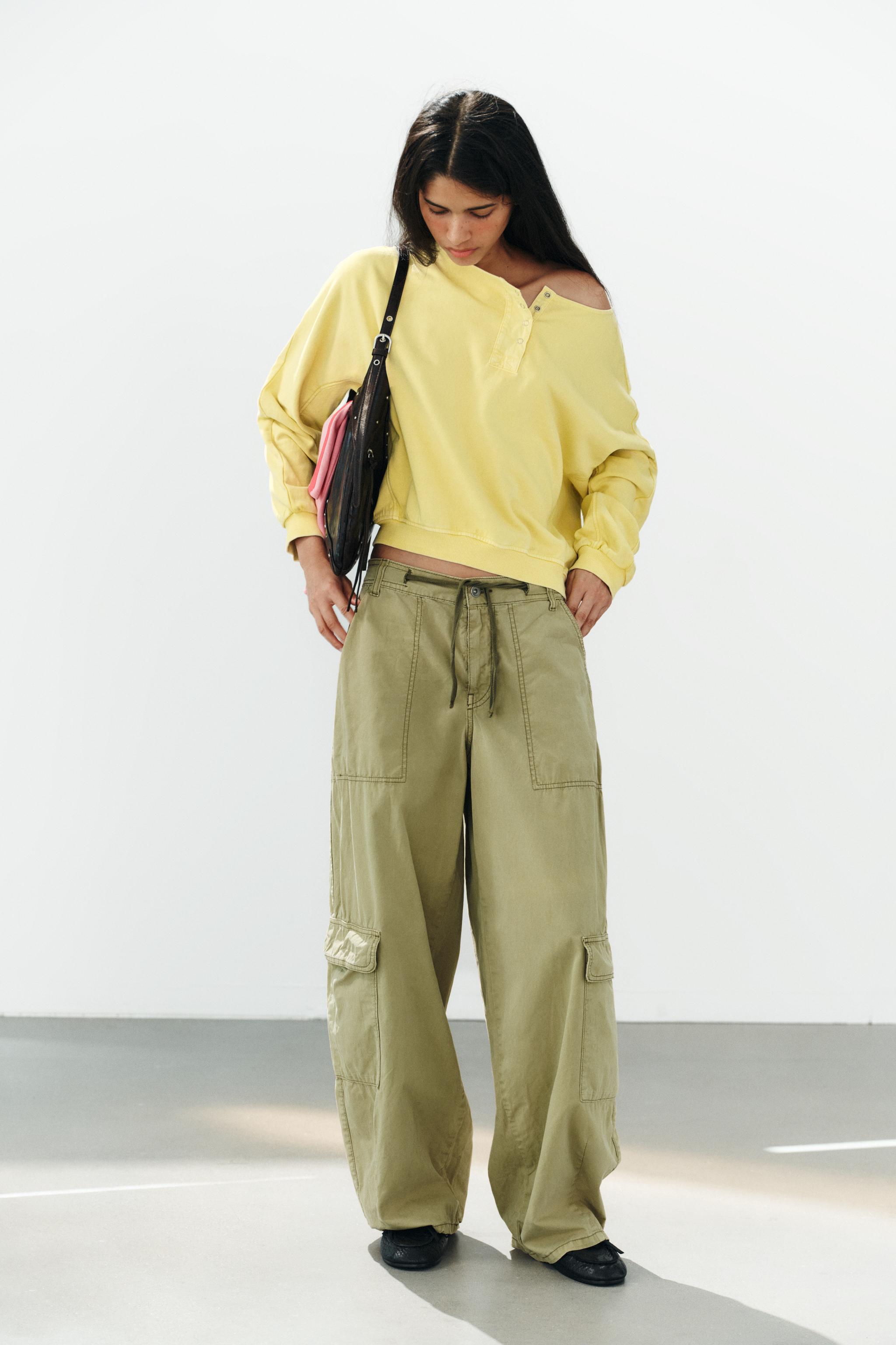 ユーズド加工コンビスウェットシャツ - ピスタチオ | ZARA Japan / 日本