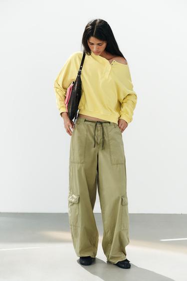 Zara WASHED-EFFECT COLOR-BLOCK SWEATSHIRT - Pistachio - Image 0