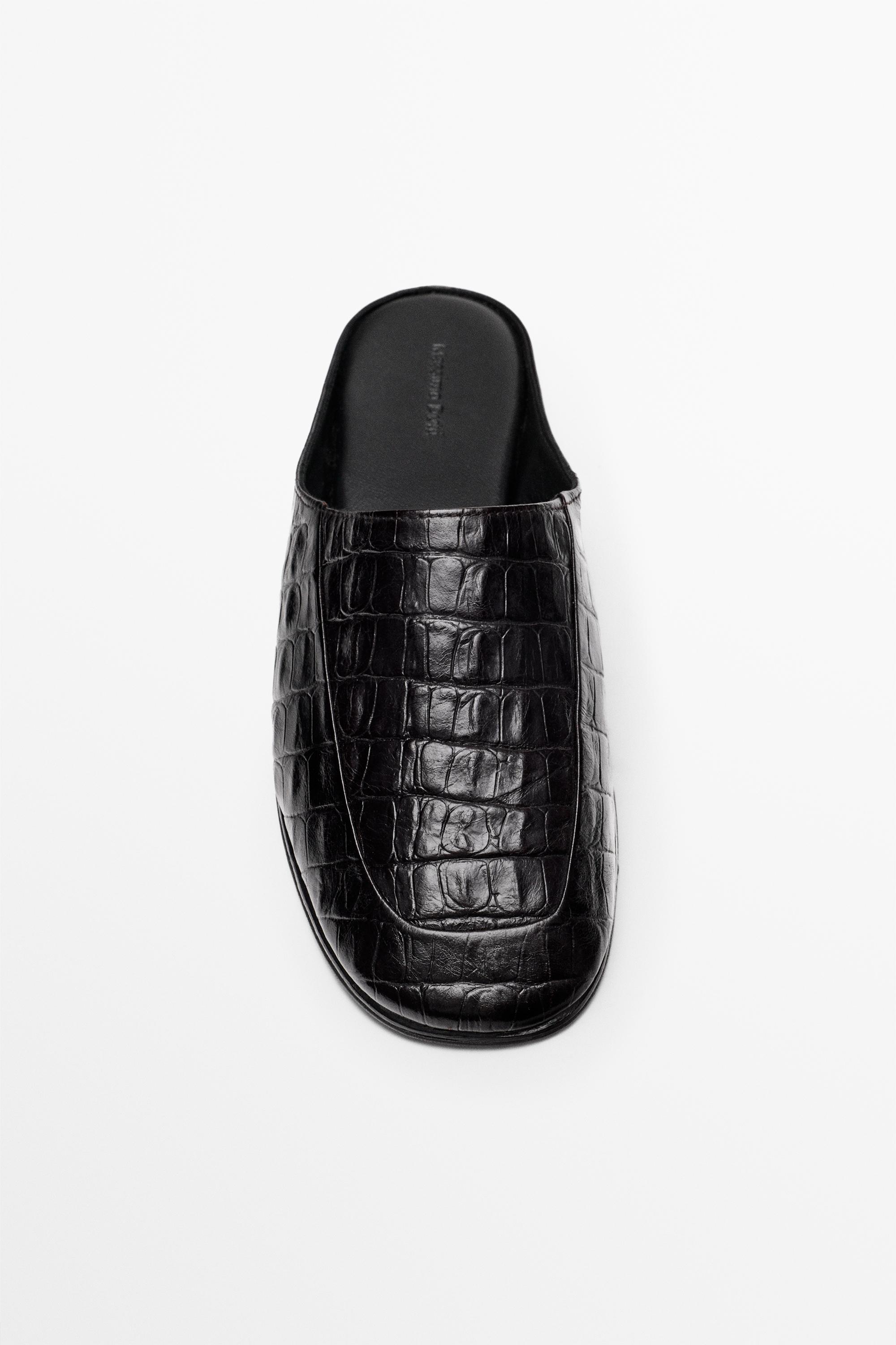 Mules en cuir façon croco