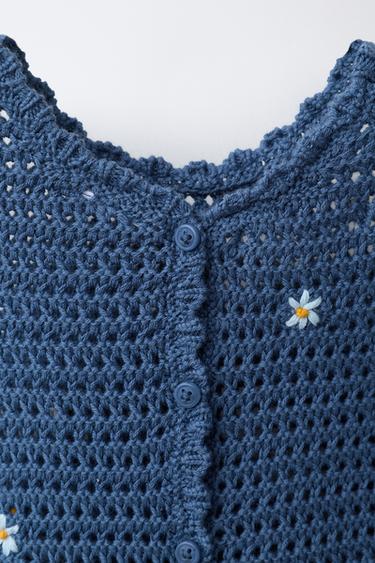 BODY EN MAILLE AJOURÉ À FLEURS BRODÉES - Bleu de Zara - Image 2