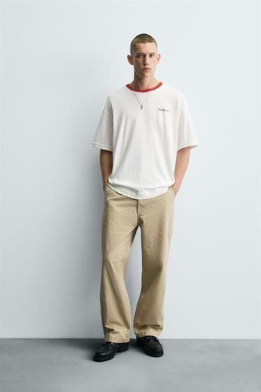 Zara CONTRAST COLLAR T-SHIRT - White