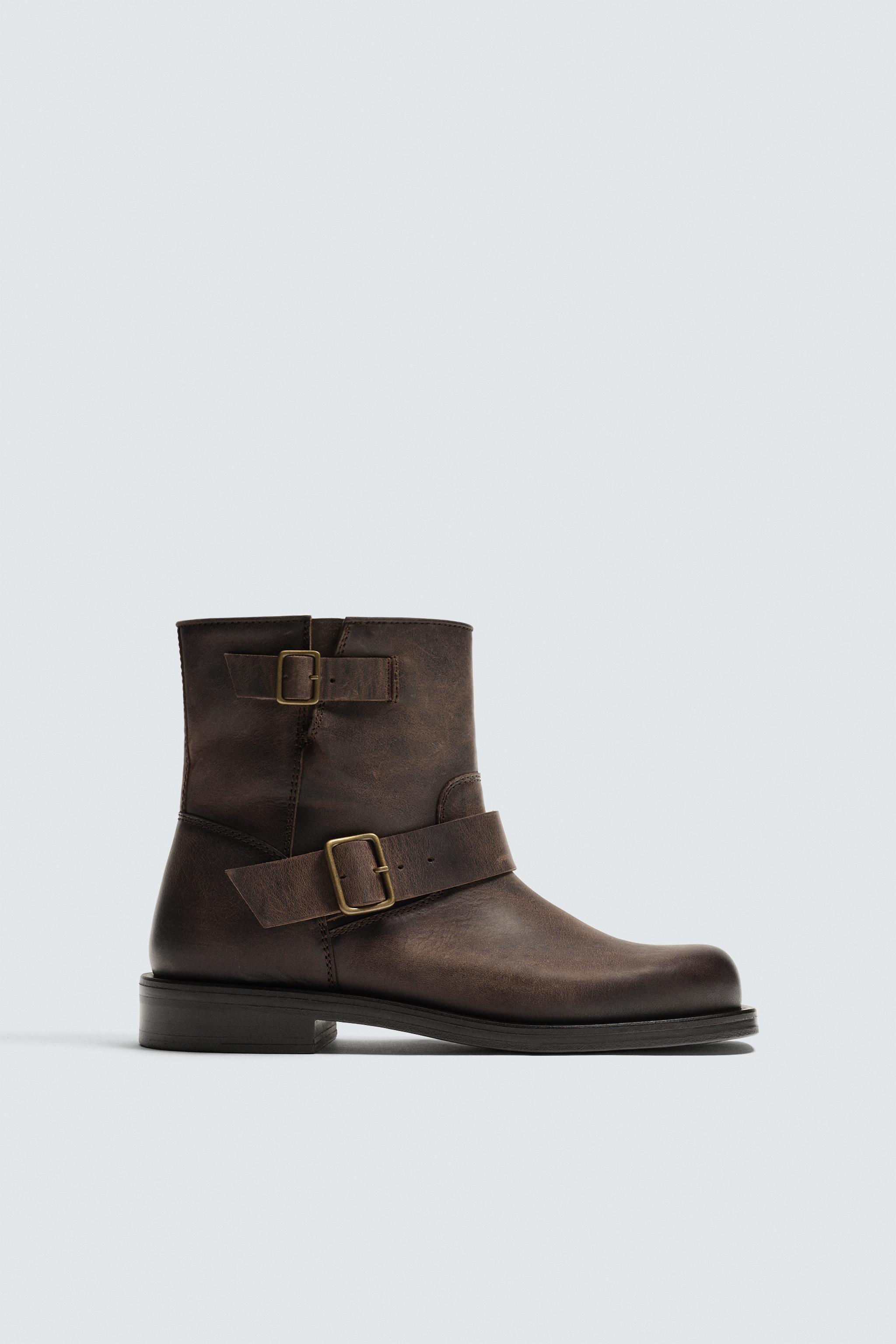 LIMITED EDITION BUCKLED LEATHER BOOTS - Brown | ZARA United