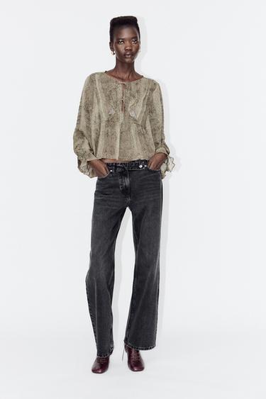 Zara PRINTED RUFFLED SHIRT - Snake - Image 0