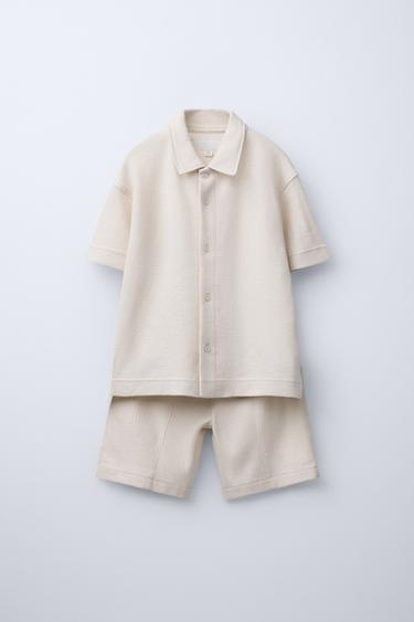 TEXTURED SHIRT AND BERMUDA SHORTS SET - Oyster-white by Zara