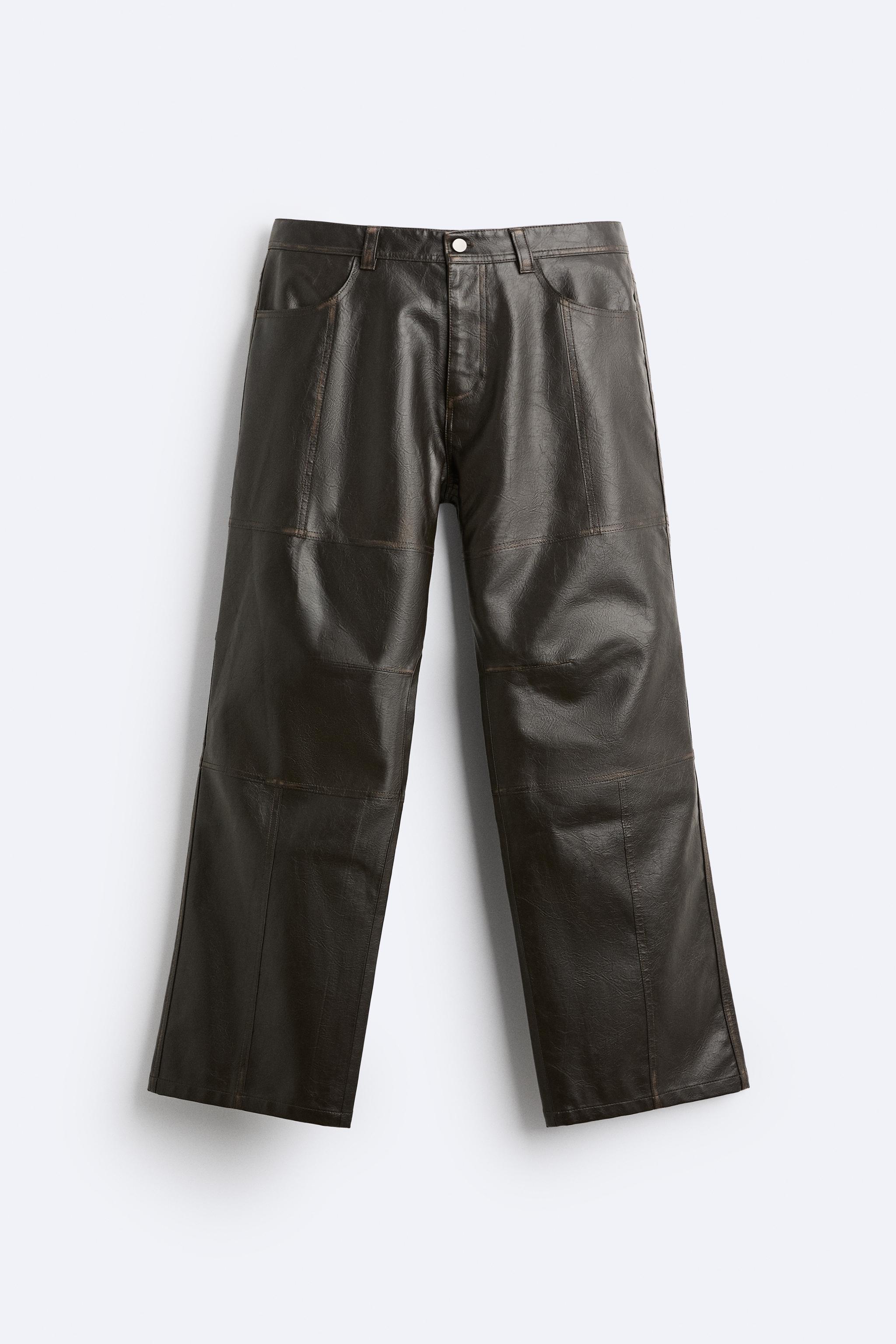 NWOT Zara XS The Francoise Brown Faux Leather Straight Leg Full Length Pants