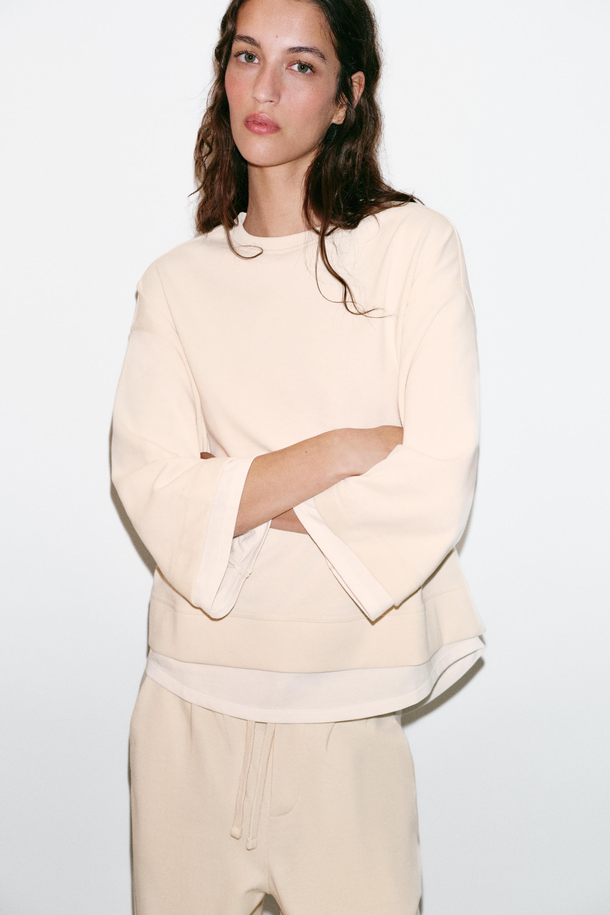 COMBINED LONG-SLEEVE SWEATSHIRT — Ecru