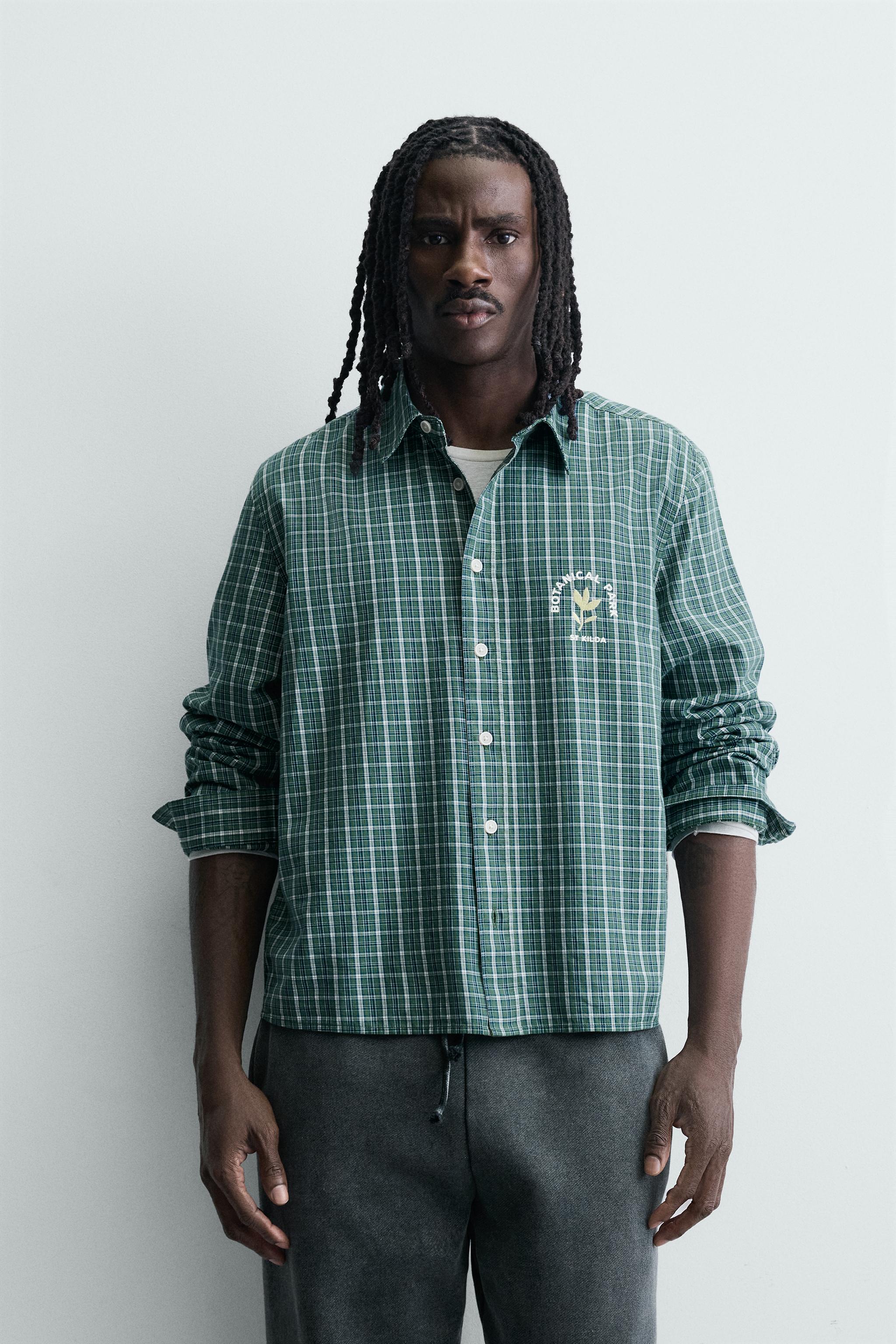 PLAID EMBROIDERED CROPPED SHIRT