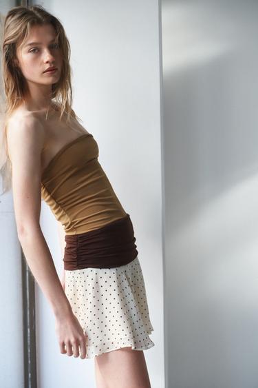 Zara COMBINATION POLKA DOT DRESS - Caramel