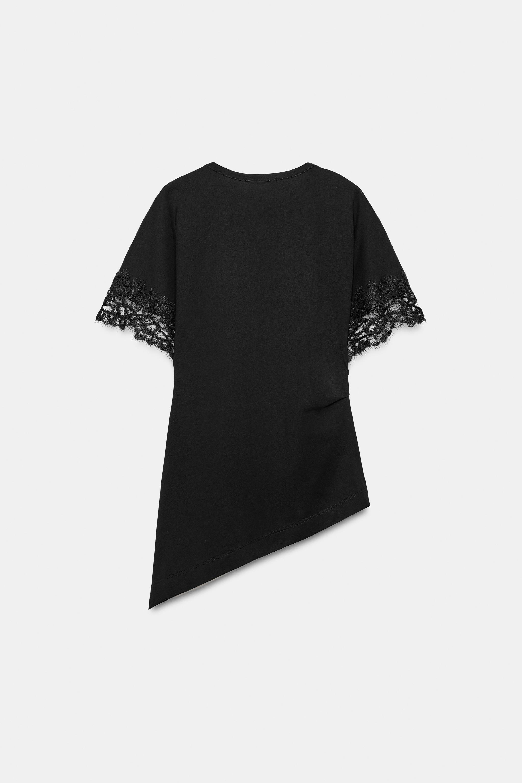 Женские футболки Zara ASYMMETRIC LACE T-SHIRT — фото 8
