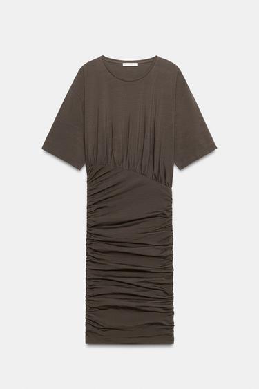 DRAPED SHORT DRESS - Dark khaki by Zara