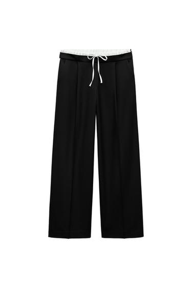 TROUSERS WITH CONTRAST WAISTBAND AND SIDE STRIPE