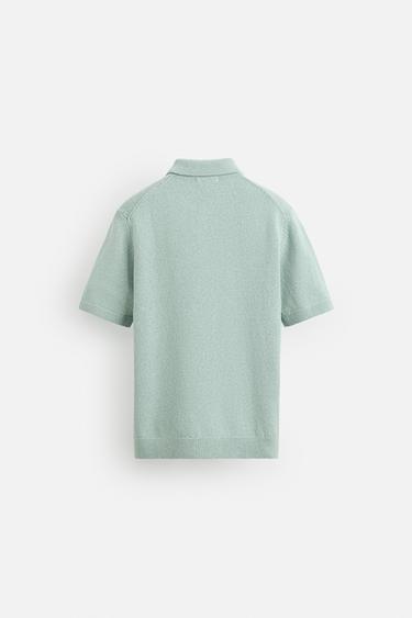 POLO EN MAILLE STRUCTURÉ - Bleu clair de Zara - Image 7
