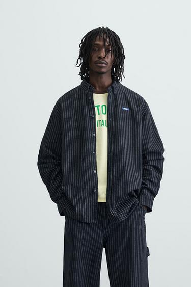 Zara RELAXED FIT STRIPED SHIRT - Blue