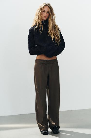 FOLDED WAIST DRAWSTRING PANTS — Brown marl 2