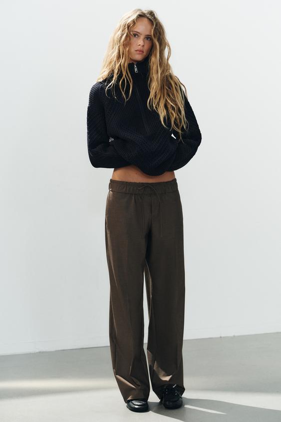 TURN-UP WAIST DRAWSTRING TROUSERS - Brown marl by Zara - Image 0