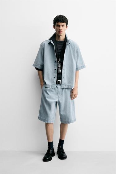 BERMUDA EN DENIM COUPE DÉCONTRACTÉE PLIS - Bleu ciel de Zara
