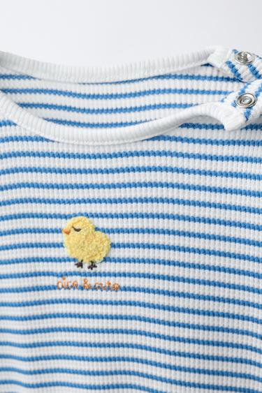 ENSEMBLE BODY ET LEGGING À RAYURES AVEC POUSSIN BRODÉ - Bleu marine de Zara - Image 2