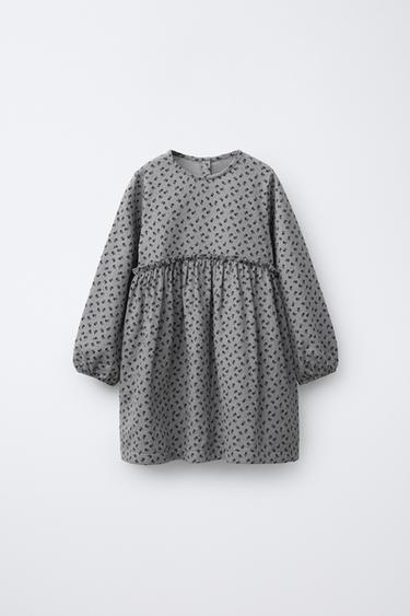 Zara 花卉拼接連身裙 - 青灰色 - 圖片 0