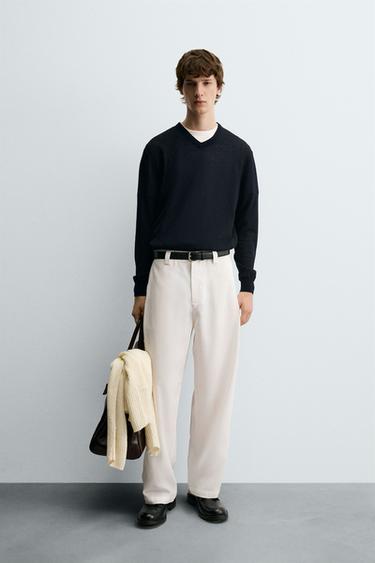 Zara FLOWY PANTS WITH SIDE PLEATS - White