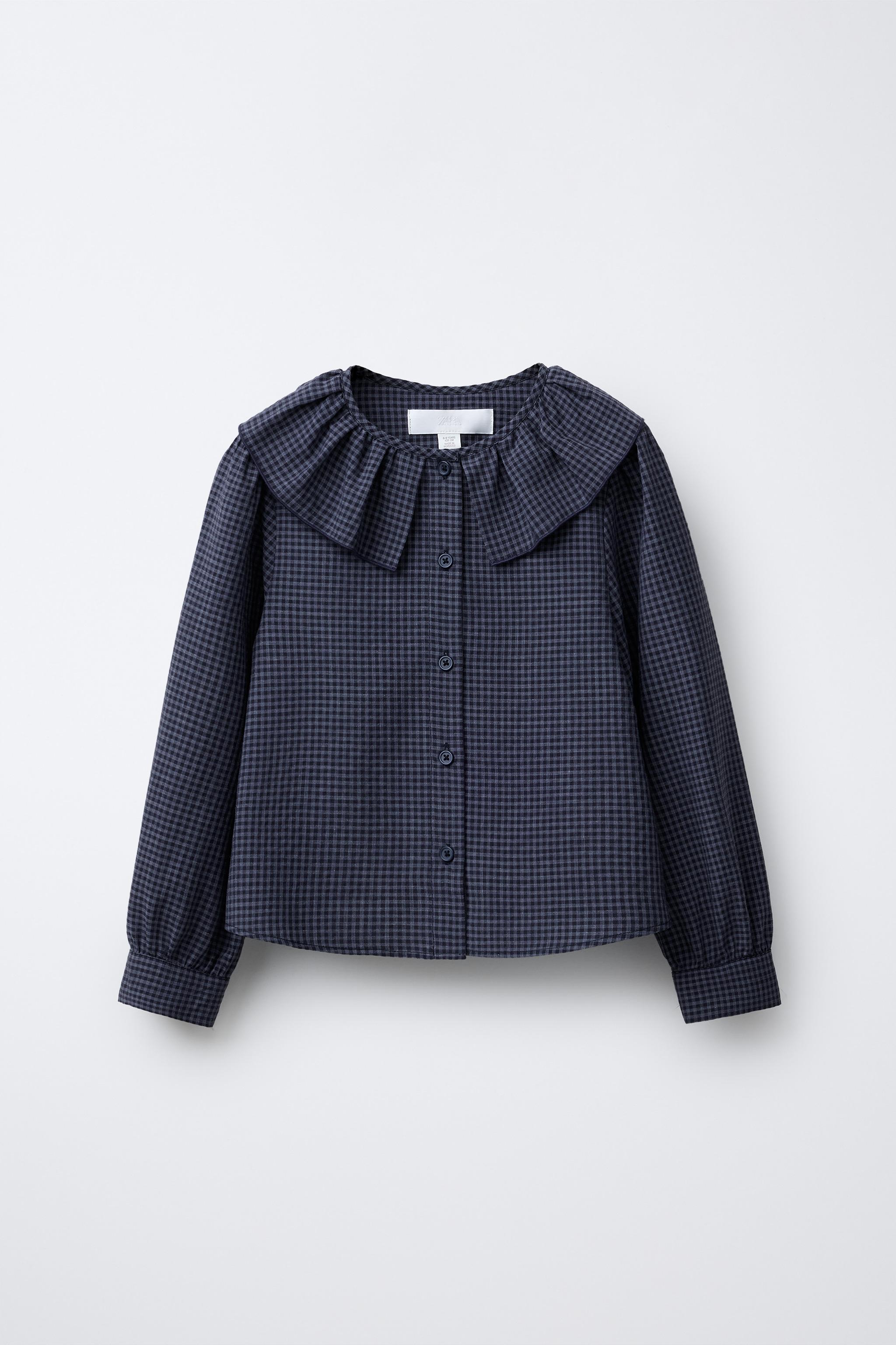 GINGHAM RUFFLED SHIRT - Blue | ZARA United States