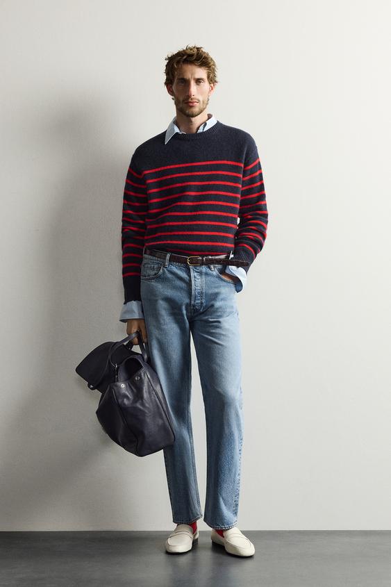100% CASHMERE STRIPE JACQUARD JUMPER - Red by Zara - Image 0