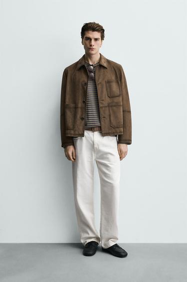 REGULAR FIT FAUX SUEDE OVERSHIRT - camel by Zara - Image 0