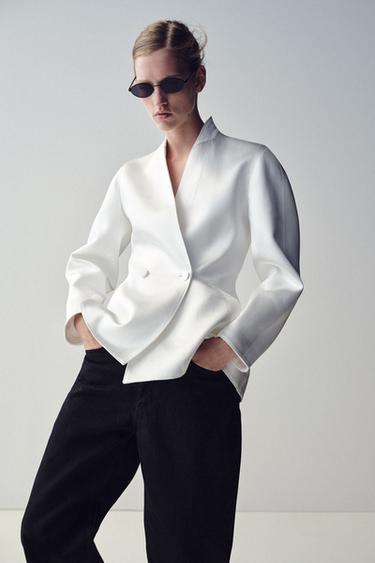DOUBLE-BREASTED SATIN BLAZER - Oyster-white by Zara