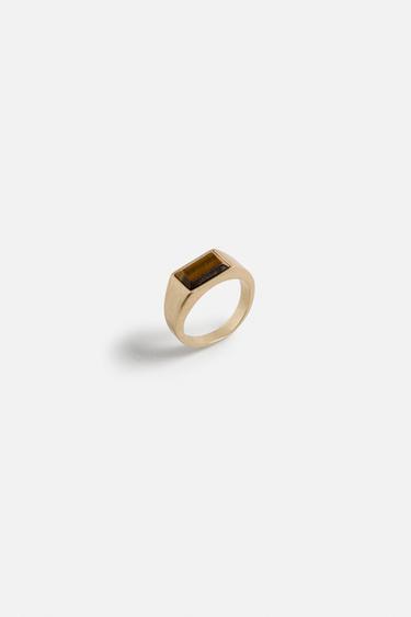 SIGNET RING WITH STONE - Gold by Zara - Image 1