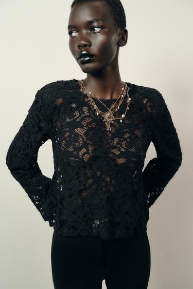 МЕРЕЖИВНИЙ ТОП З ПІДКЛАДНИМИ ПЛЕЧИМА - Чорний Zara