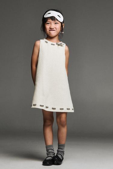 STRUCTURED BOW PINAFORE DRESS — Ecru 3