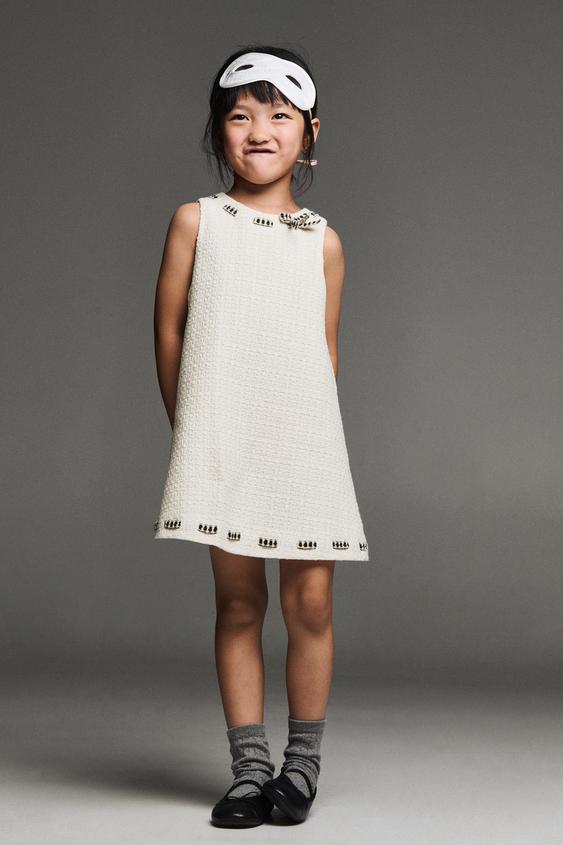 Zara STRUCTURED BOW PINAFORE DRESS - Ecru - Image 0