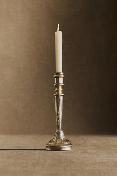 ANTIQUE FINISH GLASS CHRISTMAS CANDLESTICK - Gold by Zara - Image 4