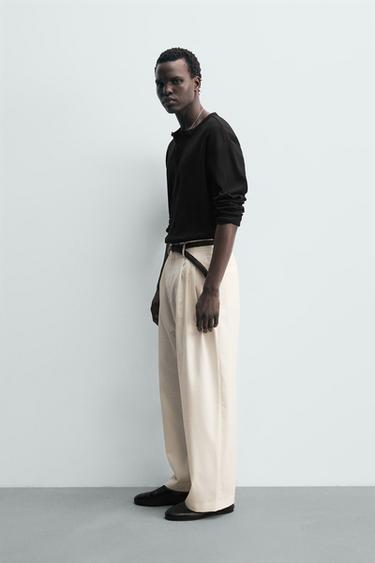 PANTALON PLIS AVEC LAINE - Écru de Zara - Image 3