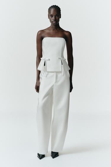 PANTALÓN SATINADO BALLON - Blanco roto de Zara