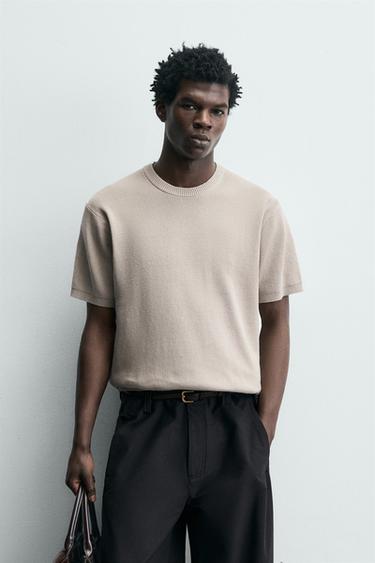 CAMISETA DE TRICÔ REFINADO - Cinza-pérola da Zara