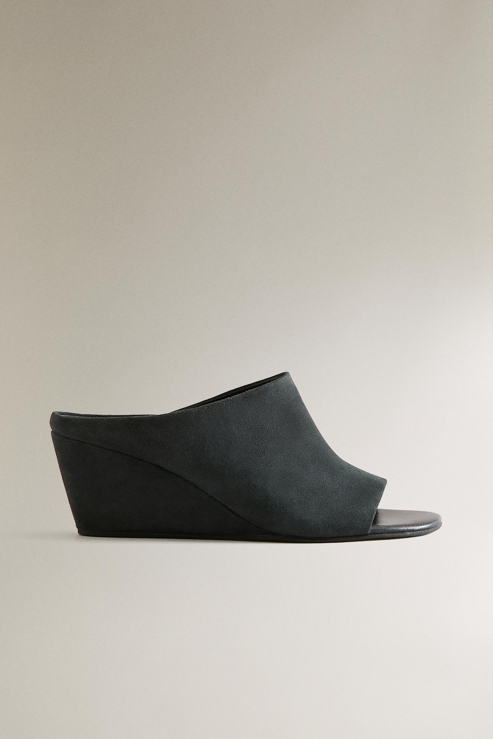 LEATHER WEDGE SANDALS — Gray