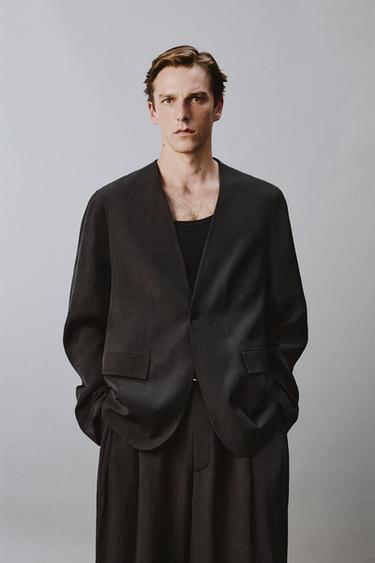 Zara RELAXED FIT LAPELLESS SUIT BLAZER - Anthracite grey