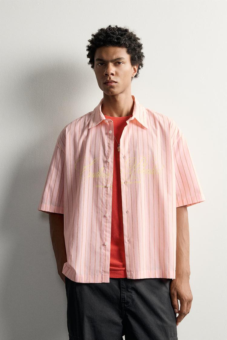 RELAXED FIT STRIPED SLOGAN SHIRT